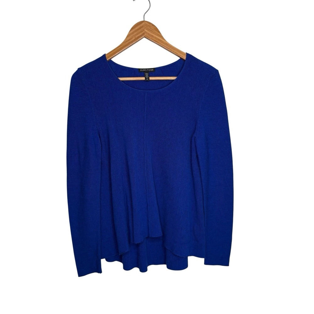 Eileen Fisher Womens Top Small Royal Blue Merino Wool Long Sleeve Edgy